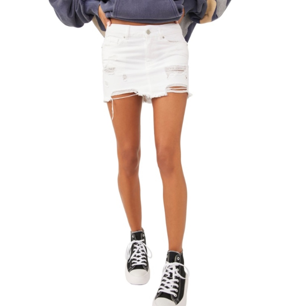 NWT!! We The Free - Out of Ordinary Denim Mini Skirt - White - Size 8